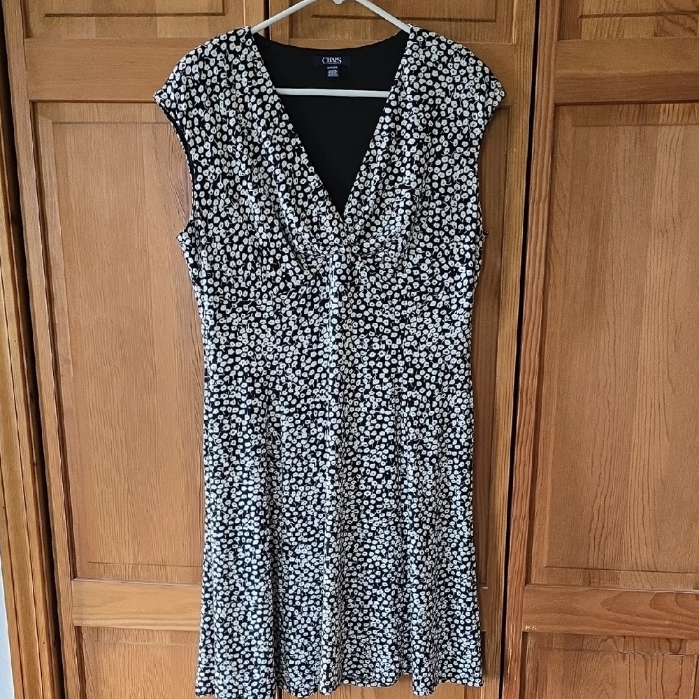 Chaps Black and White Fit and Flare Midi Dress